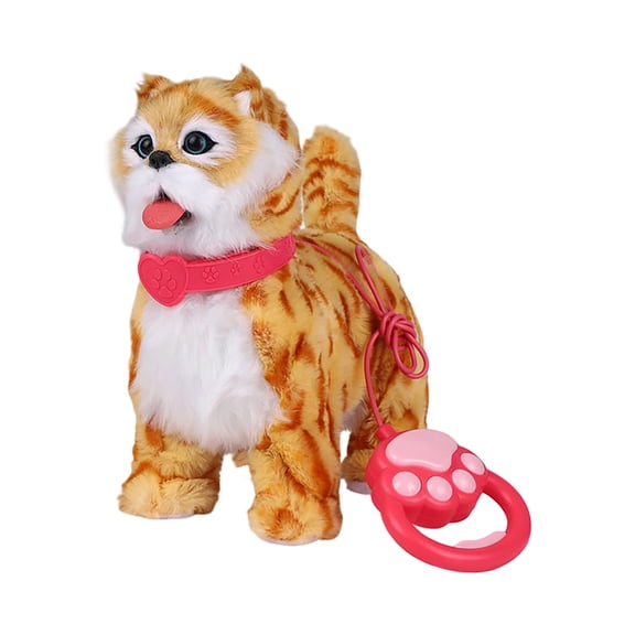 Electric Plush Orange Cat Toy Realistic Walking Animal with Leash and Music Interactive Pet for Party Favors Birthday Gift Orange