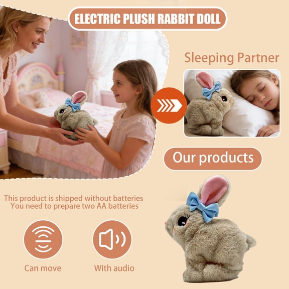 Electric Plush Rabbit Doll, Interactive Walking Bunny with Audio for Sleeping Partner