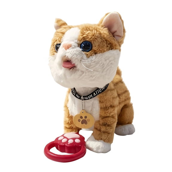 Electric Plush Toy Cat With Leash & Charger, Realistic Stuffed Animal, Battery Operated (3 Aa Batteries Included), Interactive Play Companion For Teens & S, Cute Coffee Cat
