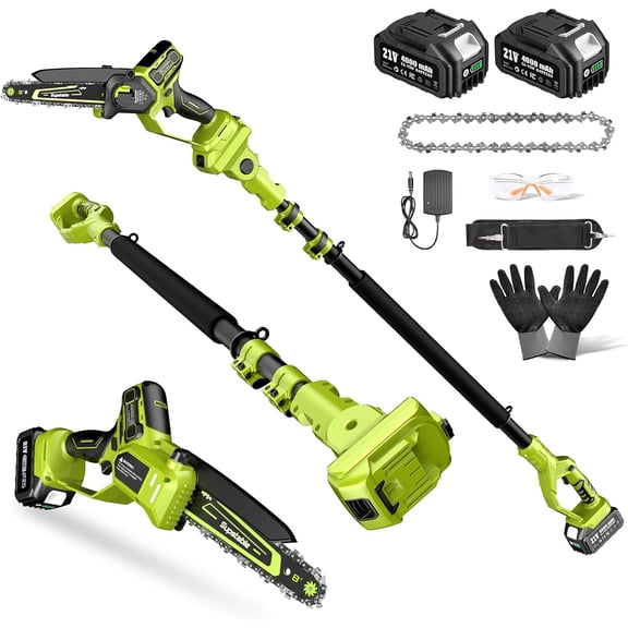 Electric Pole Saws for Tree Trimming, 8 Inch & 6 Inch Mini Chainsaw Cordless with Extension Pole & 2x4.0Ah Battery, Brushless Electric Pole Saw, 16 Ft Reach, Extended Tree Trimmer Thick Branch Cutter