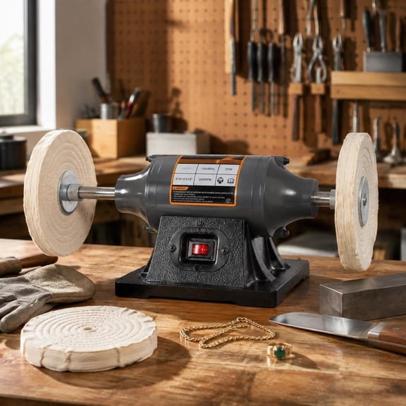 Electric Polisher Bench Buffer Grinder, 6-Inch, Cast Iron Base, 4 Buffing Wheels, 370W 1/2 Hp, 3450 Rpm