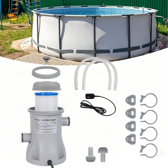 Electric Pool Filter Pump, 330 Gallon Cartridge Filter System with Hoses and Adapters,Filter Pump for Above Ground Pool
