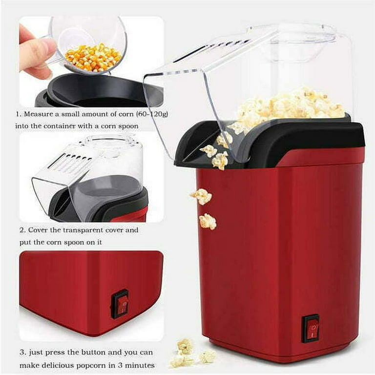 Electric Popcorn Maker, 1200W Mini Electric Popcorn Maker Hot Air Popcorn Maker Home Use Automatic Popcorn Machine 220V US Plug, Red, Size: 11.02L*