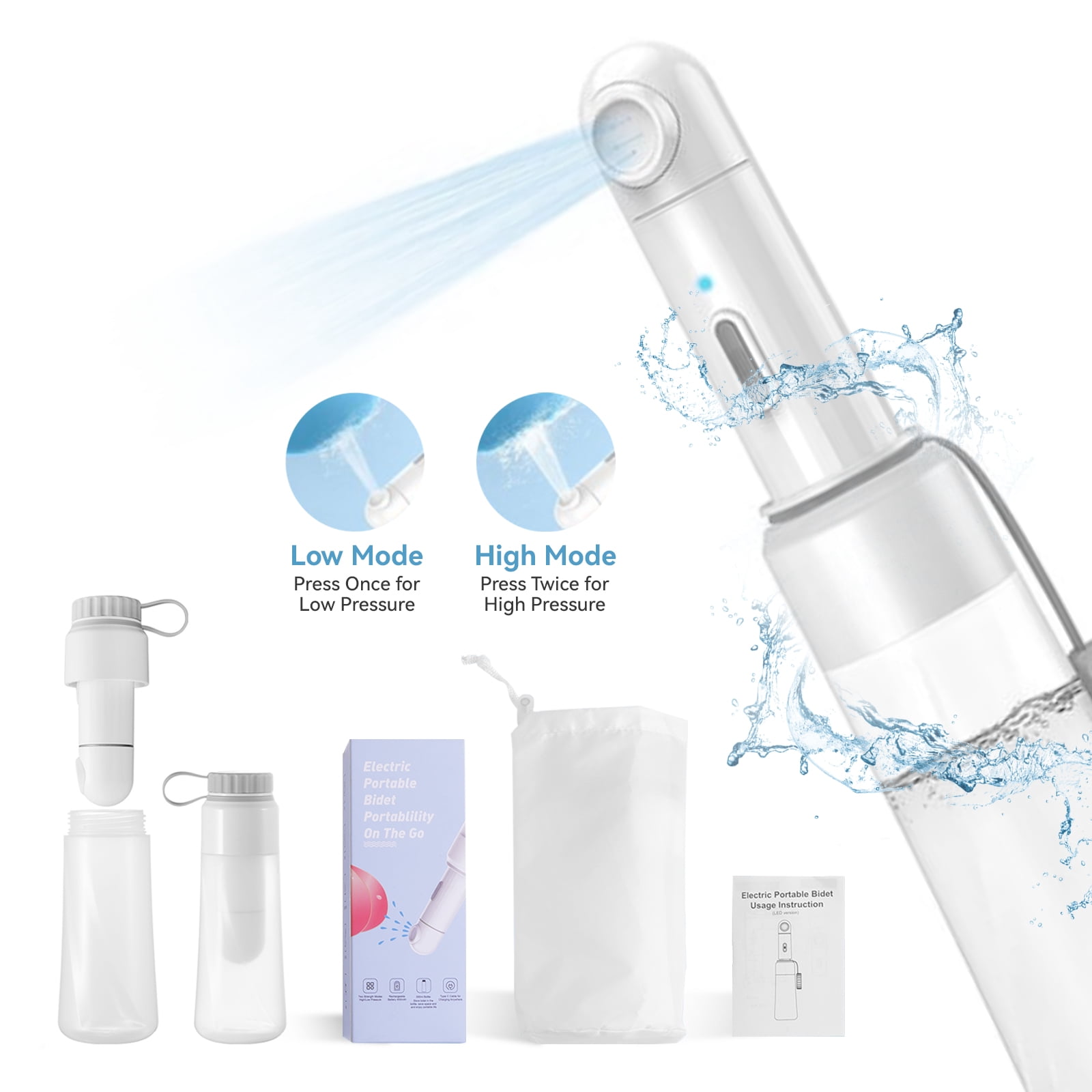 Obgado Electric Portable Bidet - 350ml Handheld Rechargeable Travel Bidet with 2 Sprayer Modes for Hygiene Cleaning