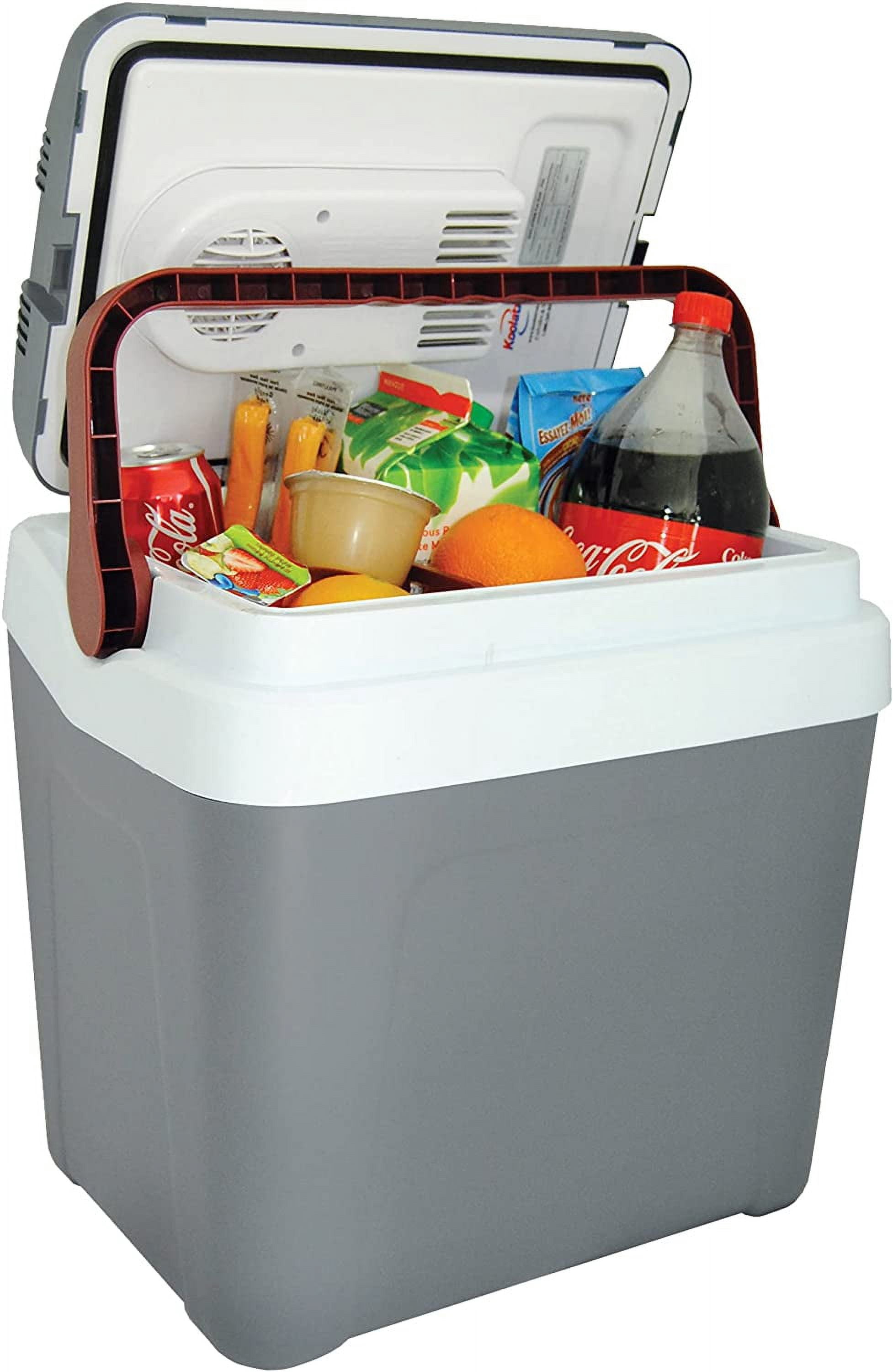 Electric Portable Cooler Plug in 12V car Cooler 25 L (26 qt), No Ice Thermo Electric Portable Fridge for Camping, Travel Road Trips Trucking with 12 Volt DC Power Cord, Gray/White.