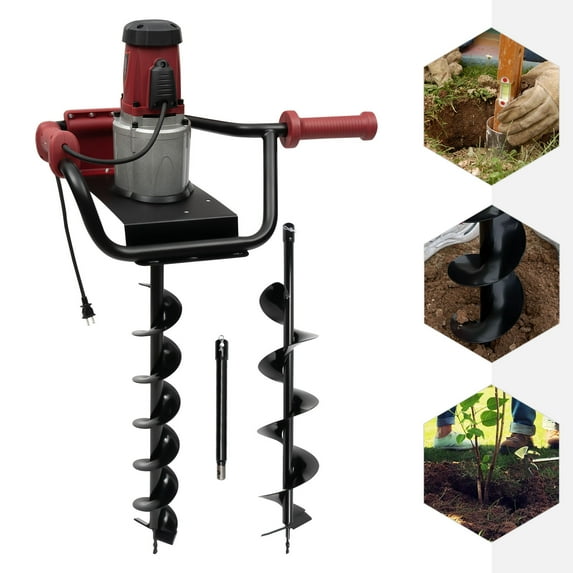 Electric Post Hole Digger, 1500W Earth Auger Digging Drill Auger Post Hole Digger with 4" & 6" Auger Bits