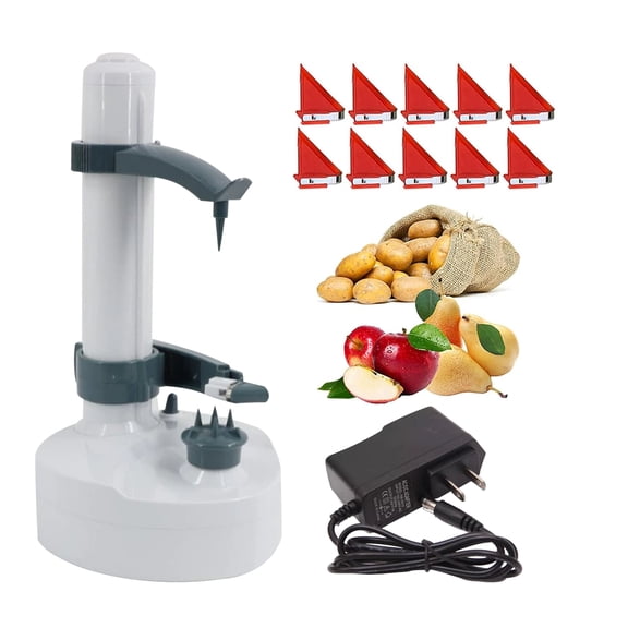 Electric Potato Peeler with 10 Replacement,Automatic Rotating Fruits Fruit Potato Peeler Vegetables Cutter Apple Paring Machine Kitchen Peeling Tool,White