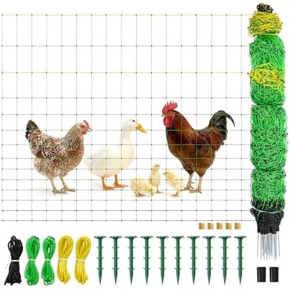 Electric Poultry Netting .5" H x 164' L, Portable Electric Chicken Fence for Chickens, Ducks, Geese & Turkey, Anti- Poultry Net Fencing with Double Spike Posts for Backyard, Farm & Homestead