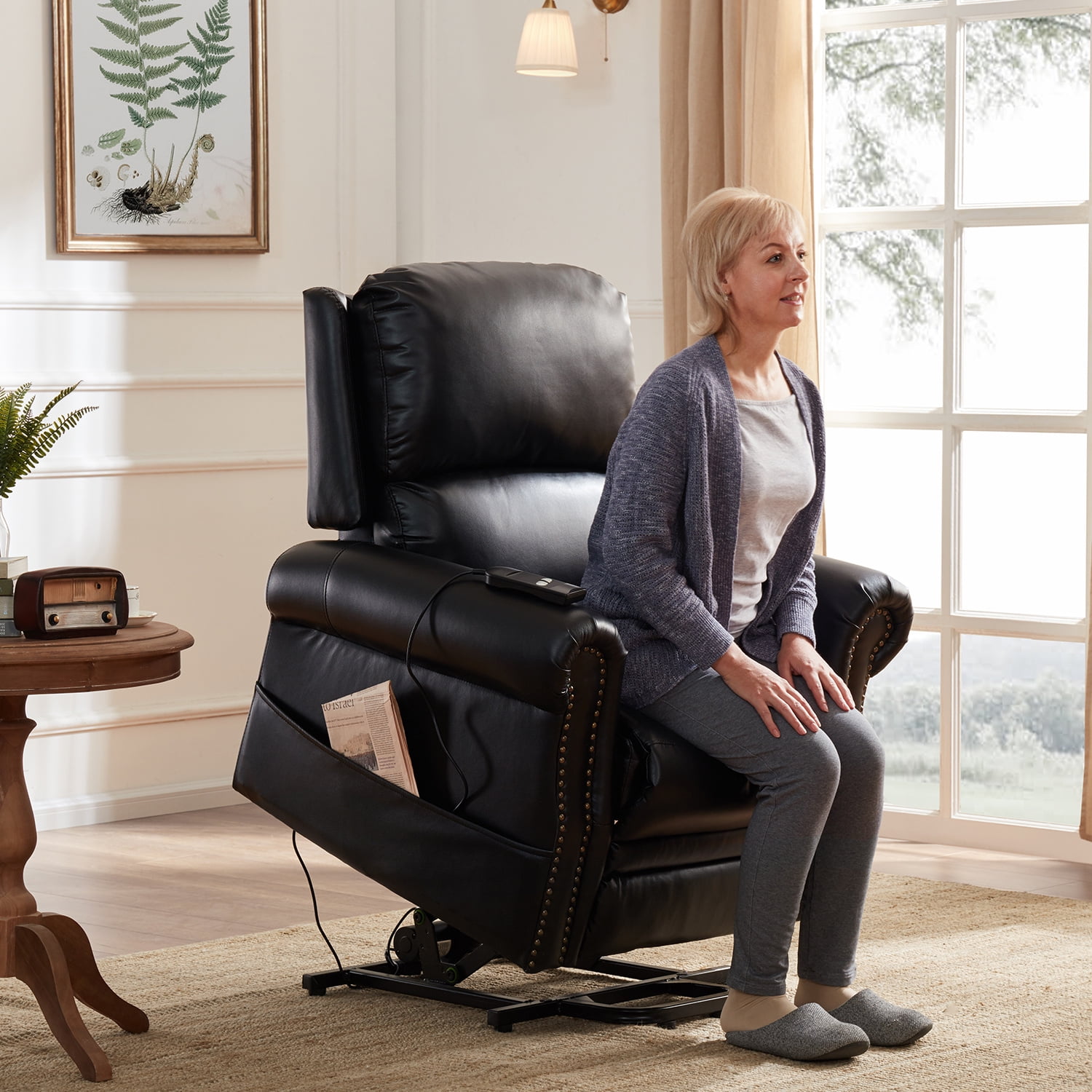 Electric Power Lift Chair Recliner Sofa for Elderly, PU Leather Reclining Chair with Adjustable Positions & Side Pockets & Remote Control, Ergonomic Upholstered Lounge Chair, Black - Walmart.com