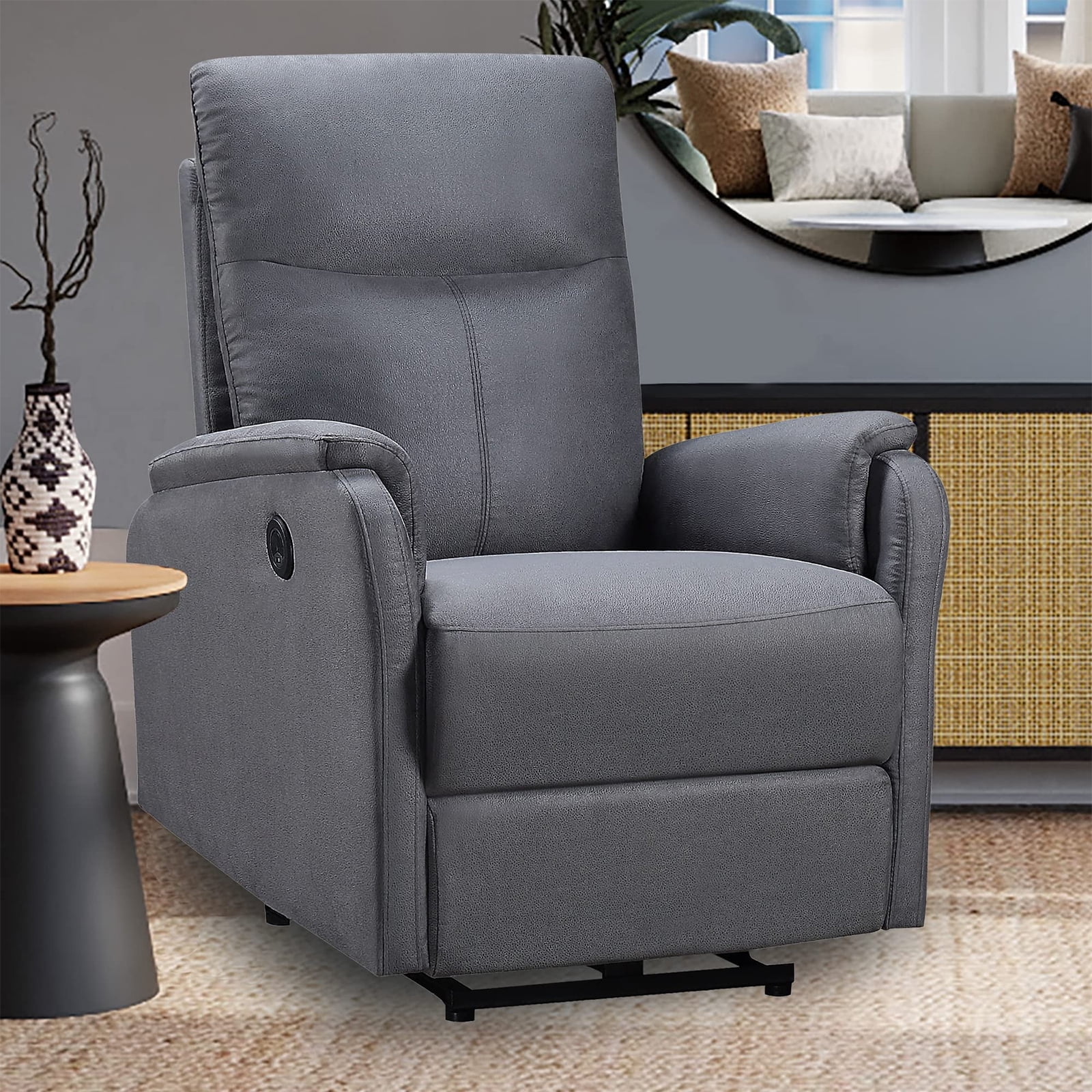 Electric Power Recliner Chair, Leather Reclining Chair with USB Ports