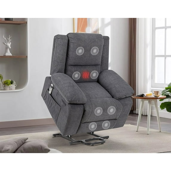 Electric Power Recliner Chair With Massage For Elderly ,Remote Control Multi-function Lifting, Timing, Cushion Heating Chair With Side Pocket Dark Grey