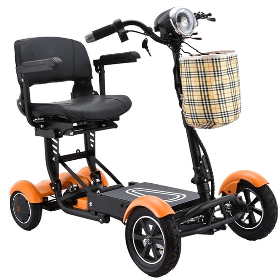 Bangeran Dragon Mobile EX Scooter Foldable Adjustable 4-Wheel Mobility Scooter with 19" Large Seat, Orange, 300 lb Limit