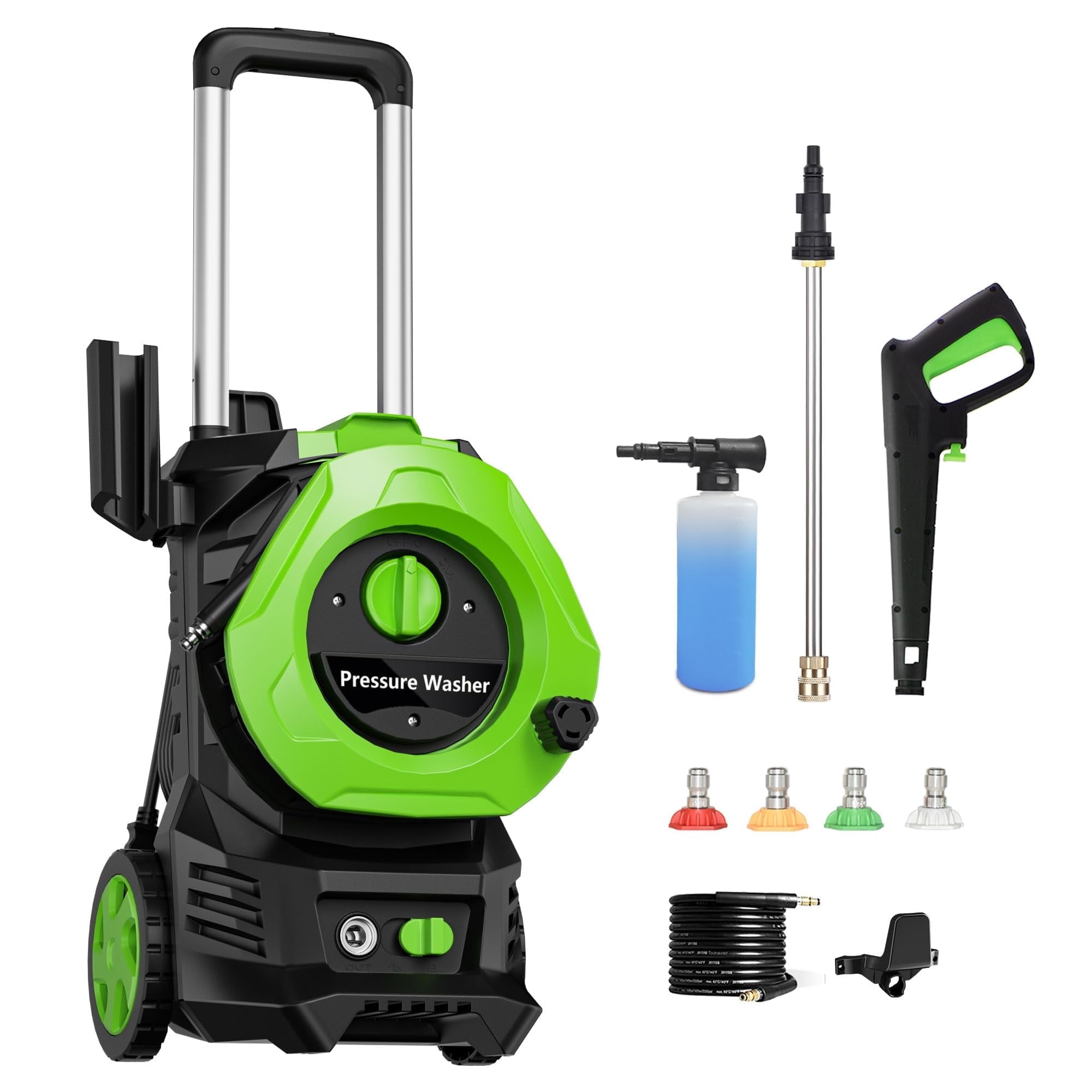 Electric Power Washer 4200PSI Max 2.7 GPM Electric Pressure Washer With 4 Quick Connect Nozzle, 25FT Hose, soap Tank car Wash Machine/Car/Patio Clean Green