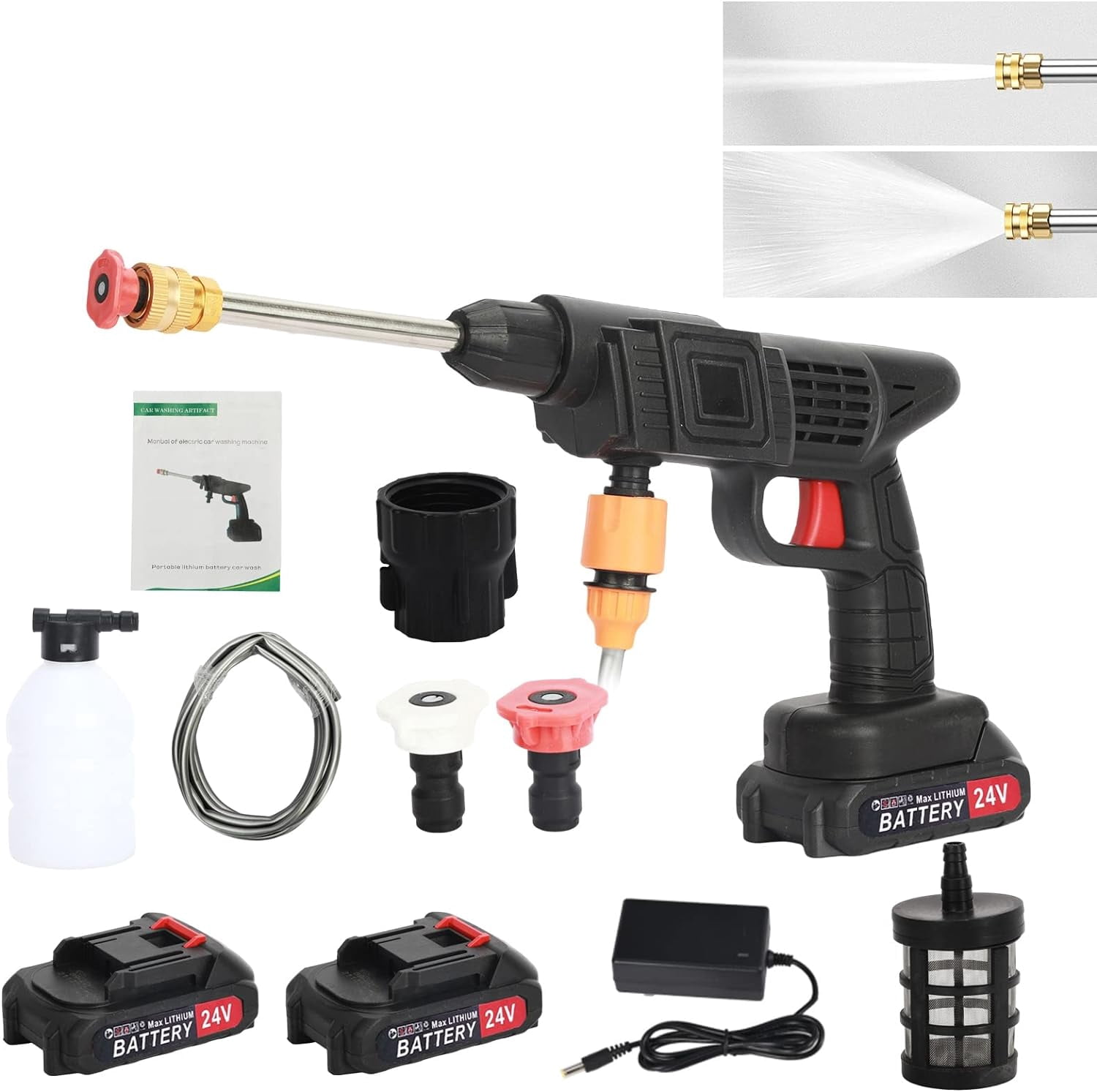 Electric Power Washer Cordless Multifunction Nozzle Battery-Powered Copper Motor 24V Pressure Washer Kit for Car