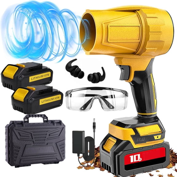 Electric Powered Snow Blower, Handheld Cordless Electric Snow Blower with Battery & Charger, 150,000 RPM, 200 Mph, 1000g Blowing Force Jet Blower, for Car/Patio/Defrost/Snow (Yellow, 5 Batteries *2)