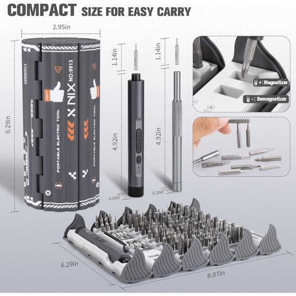 Electric Precision Screwdriver Set, 127-in-1 Magnetic Bits, Rechargeable USB-C, LED Light, Manual & Electric Modes, Cordless Portable Repair Tools Kit for Electronics, Phones, Laptops