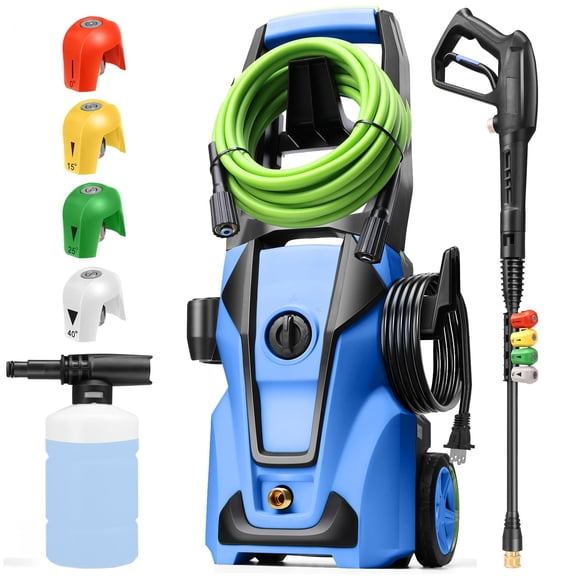 Electric Pressure Cleaner, 5000PSI Power Cleaner with Foam Cannon,4 Nozzles,33FT Hose and Soap Bottle, Car/Driveway/Patio Clean,Blue