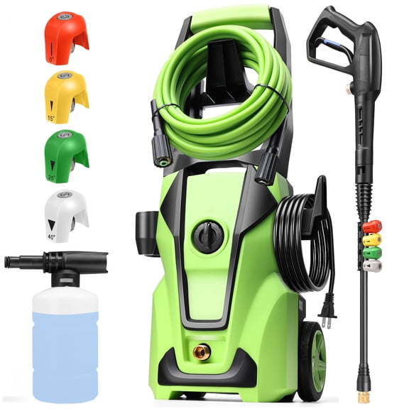 Electric Pressure Cleaner, 5000PSI Power Cleaner with Foam Cannon,4 Nozzles,33FT Hose and Soap Bottle, Car/Driveway/Patio Clean,Green
