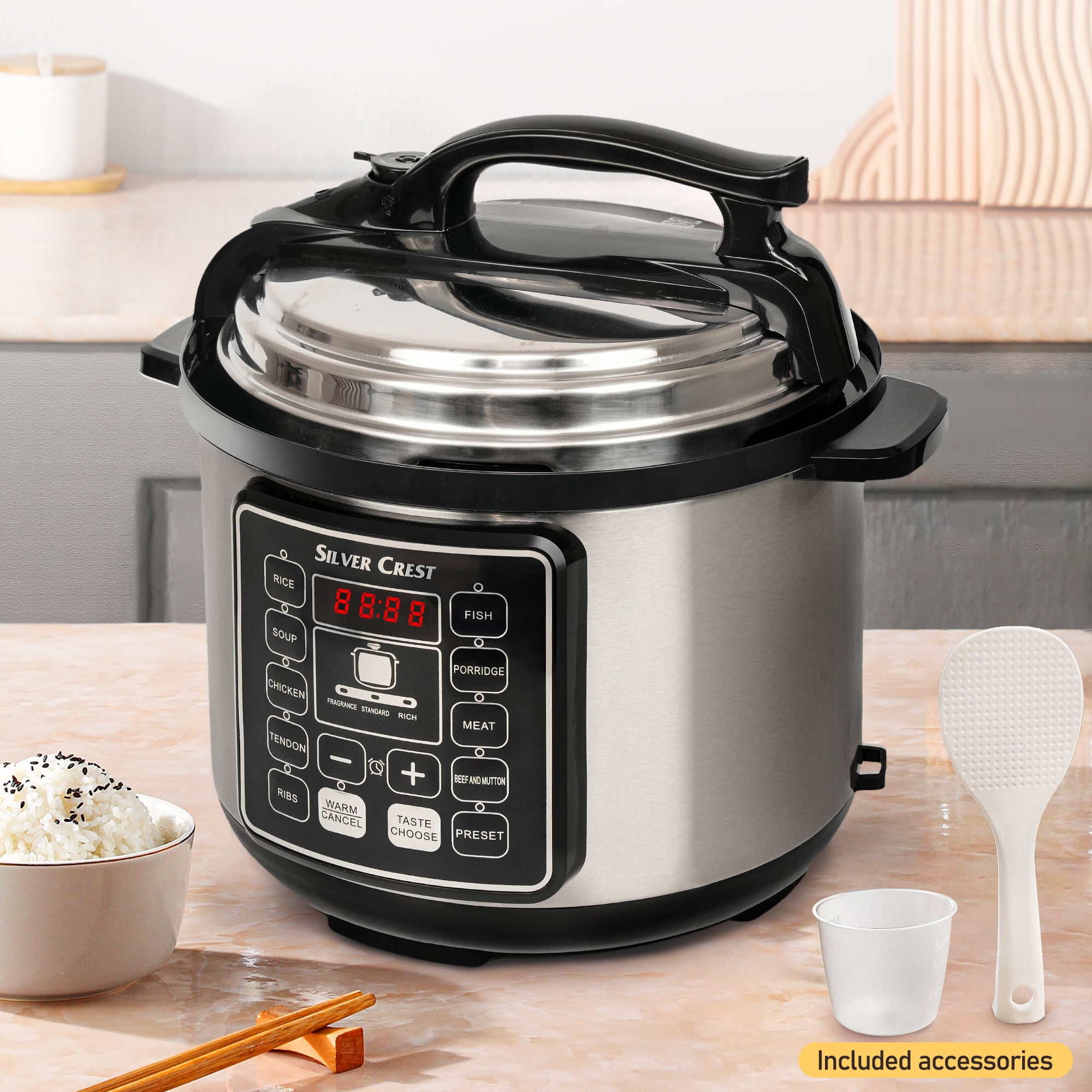 KAPAS Smart Electric Pressure Cooker, 6.4 Qt 10-in-1 Multi-Use Slow Cooker  with Cooking Accessory for Delicous Food Rice, Multigrain, Porridge,  Meat/Stew, Yogurt, Cake and Warm, Steam, Saute 
