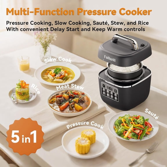Electric Pressure Cooker Lite, Slow Cooker, Rice, Sauté, Warmer, Olla Presion Nonstick Pot 3 Quarts