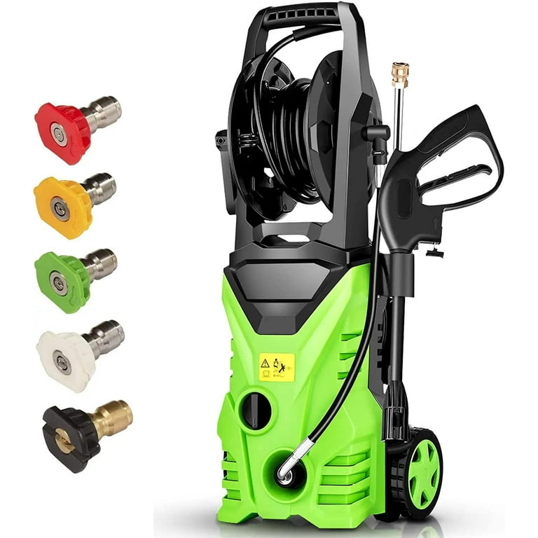 Electric Pressure Washer 1500W/2.0GPM Portable Pressure Washer with Hose  Reel Small Pressure Washer with 5 Nozzles for Outdoor Cleaning