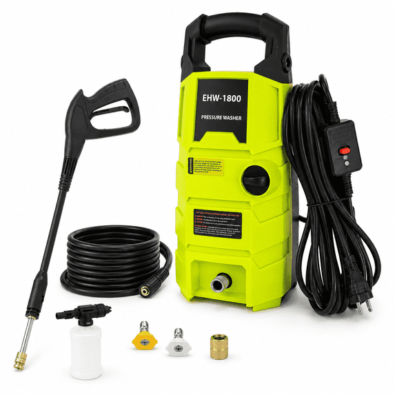 KBOROVER Electric Pressure Washer 1800 PSI 1.6 GPM, Portable Power Washer with 20FT Hose, Spray Gun, Foam Cannon & Nozzles for Cars, Driveways, Patios and Home Cleaning