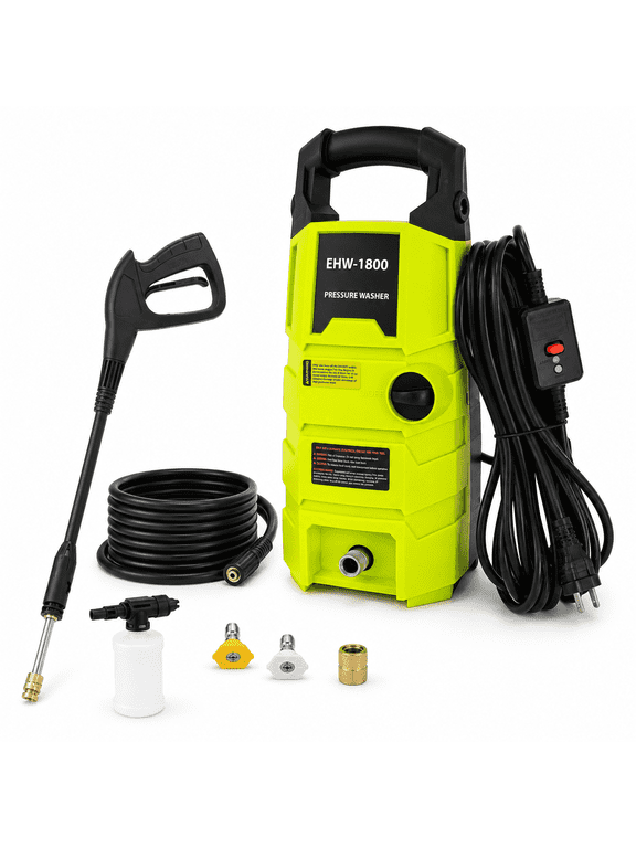 Electric Pressure Washer 1800 PSI 1.6 GPM, Portable Power Washer with 20FT Hose, Spray Gun, Foam Cannon & Nozzles for Cars, Driveways, Patios and Home Cleaning