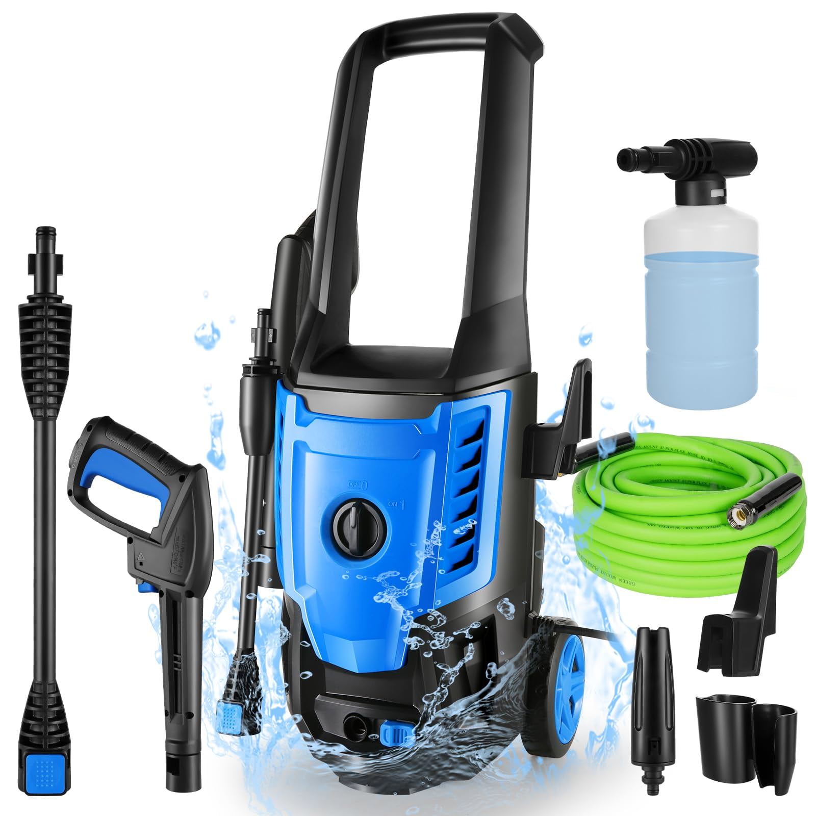 Electric Pressure Washer 2.5 GPM, 1800W, Allinone Spray Nozzles, 20 Ft Hose & 35 Ft Wire