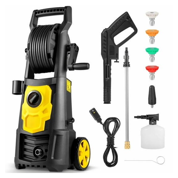 Electric Pressure Washer 2000 PSI 1.65 GPM Power Washer with 30ft Hose & Reel, 5 Nozzles, Foam Cannon, for Patio, Car, Driveway Cleaning - ETL Listed