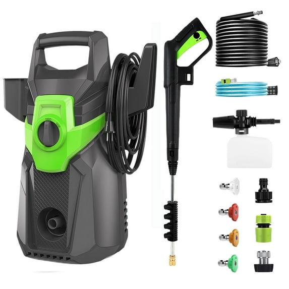 Electric Pressure Washer, 3000 PSI, Max.2.4 GPM Power Washer w/ 32ft Hose, 32ft Power Cord, 4 Quick Connect Nozzles, Foam Cannon, Portable to Clean Cars, Patios, Driveways, Fences, Pool