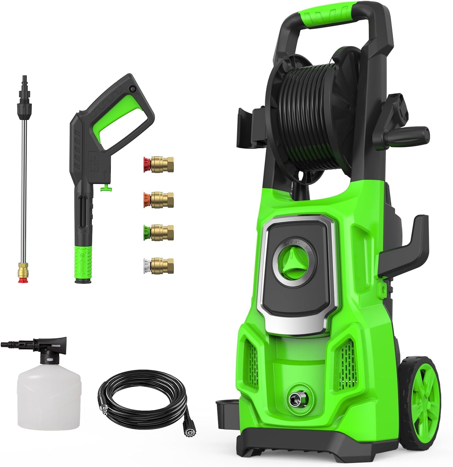 Electric Pressure Washer, 3200 Max PSI, 2.6 GPM Power Washer Machine with  Hose Reel,4 Quick Connect Nozzles, Foam Cannon, for Cars, Patios, and Floor