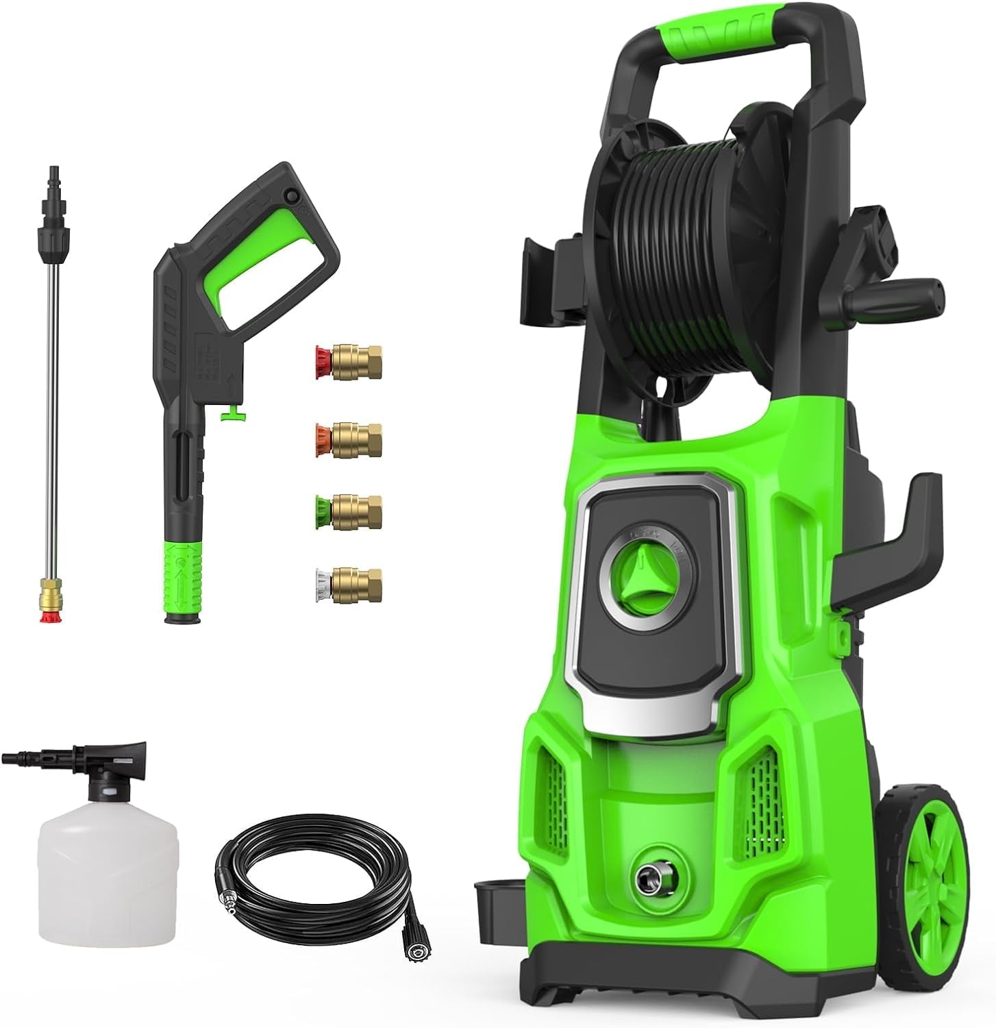 Electric Pressure Washer, 4200 Max PSI, 2.6 GPM Power Washer Machine with Hose Reel,4 Quick Connect Nozzles for Cars/Patios/Floor Cleaning