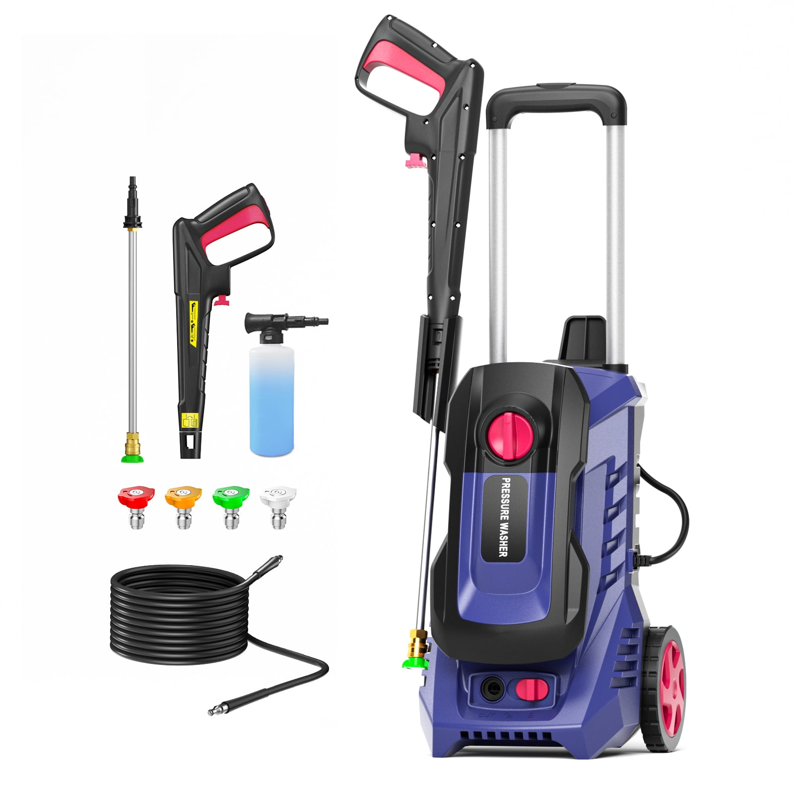 Electric Pressure Washer 3300 PSI, Max. 2 GPM Power Washer 25 ft Hose, 4 Quick Connect Nozzles, Foam Cannon, Clean Patios, Cars, Fences, Driveways