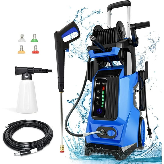 Electric Pressure Washer 3500 PSI 2.6 GPM Adjustable Pressure Power Washer with 4 Interchangeable Nozzle & Hose Reel, Powered Cleaner for Patio Clean