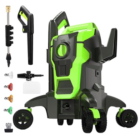 Electric Pressure Washer, 4000PSI Max. 2.8 GPM Power Washer w/ 32 ft Hose and 32 ft Power Cord, 4 Quick Connect Nozzles, 4 Wheels, Foam Cannon, Suitable For Clean Cars, Patios, Driveways