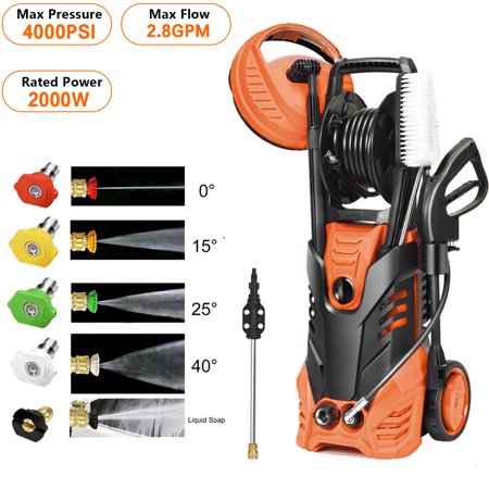 Electric Pressure Washer 4000PSI Max 2.8 GPM 2000W Power Washer with Smart Control and 3 Levels of Adjustment, 4 Nozzles, Foam Cannon and Spray Gun for Effortlessly Cleaning Cars, Fences, Gardens