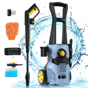 Electric Pressure Washer, 4200PSI 2.6GPM Portable Power Washer with 3 Length Adjustable Spray Gun, 0-60° Multi-Angle Nozzle, Foam Tank, Rolling Wheels, for Car 