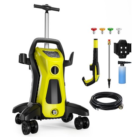 Electric Pressure Washer 4500PSI 3.9GPM with Adj-15-Level Touch Screen, 4 Anti-Tipping Wheels and Pressure Control Spray Handle for Motorcycle, Deck, Yard, Stair, Wall, Sidewalk, Pool, Boat cleaning