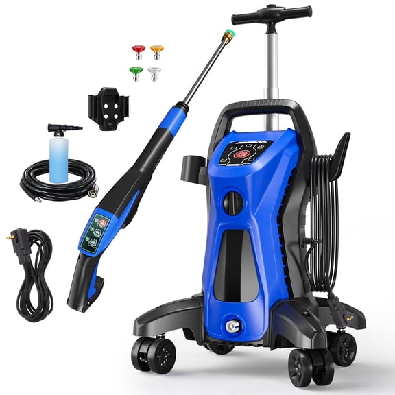 Electric Pressure Washer 4500PSI 3.0GPM with Adj-15-Level Touch Screen, 4 Anti-Tipping Wheels and Pressure Control Spray Handle for Motorcycle, Deck, Yard, Stair, Wall, Sidewalk, Pool, Boat cleaning