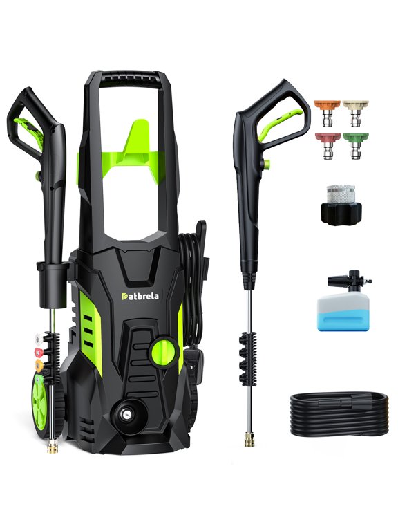 1800W Electric Pressure Washer, 5000PSI Max 3.0 GPM with 4 Nozzles, Portable High Pressure Cleaning Machine Washer with 25FT Cord, 23FT Hose, for Cars, Driveways, Fences, Patios - Green