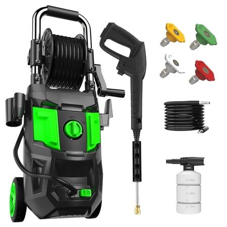 Electric Pressure Washer, 5000PSI Max 3.6 GPM 20FT Hose,35FT Power Cord 4 Different Tips Foam Cannon Power Washer, Green