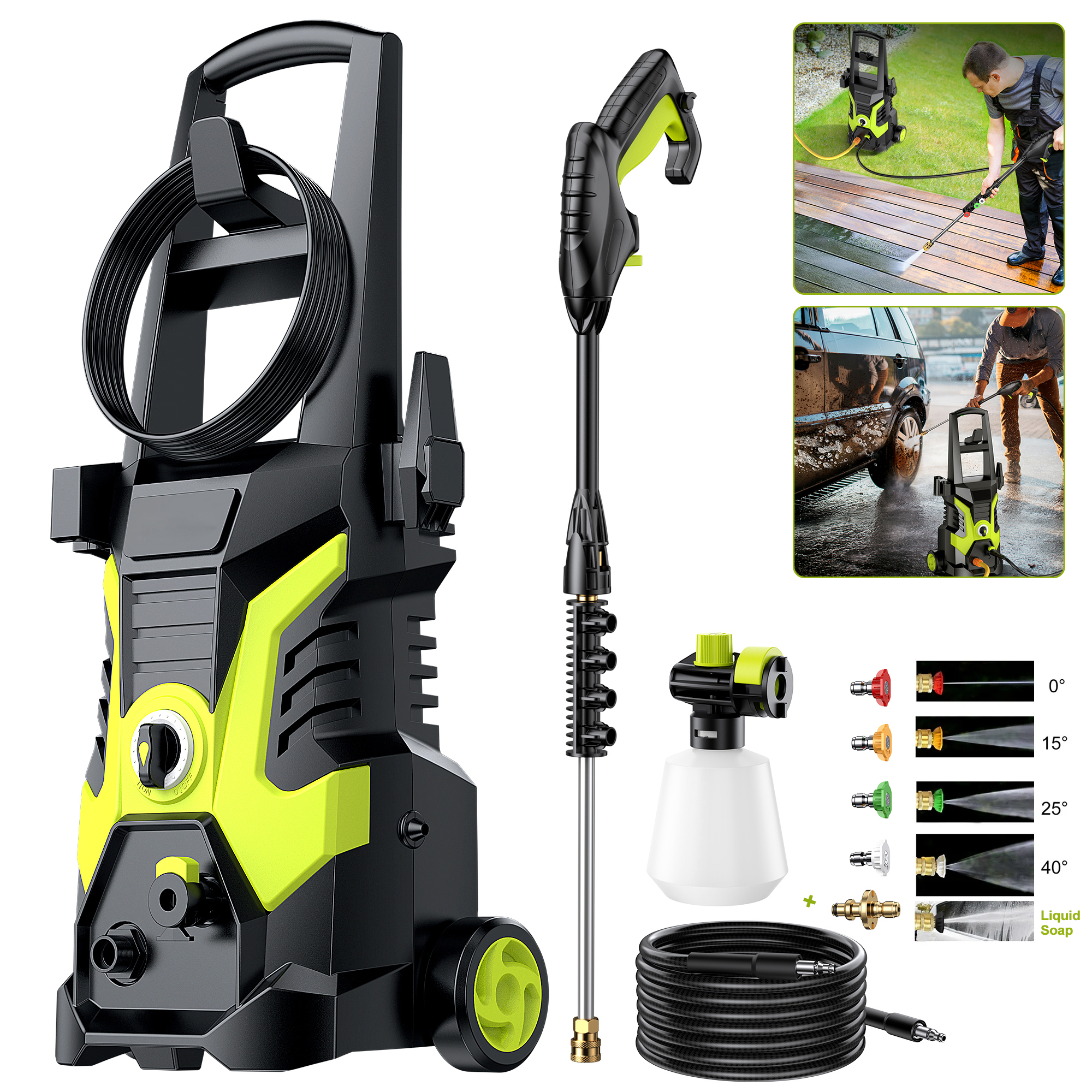 YISUFO 2500 Max PSI Electric Pressure Washer, 1700W Power Washer With 5 Nozzles, Foam Cannon, 25ft Hose, High Pressure Cleaner Wash Machine for Car Patios Garden Fences - Green