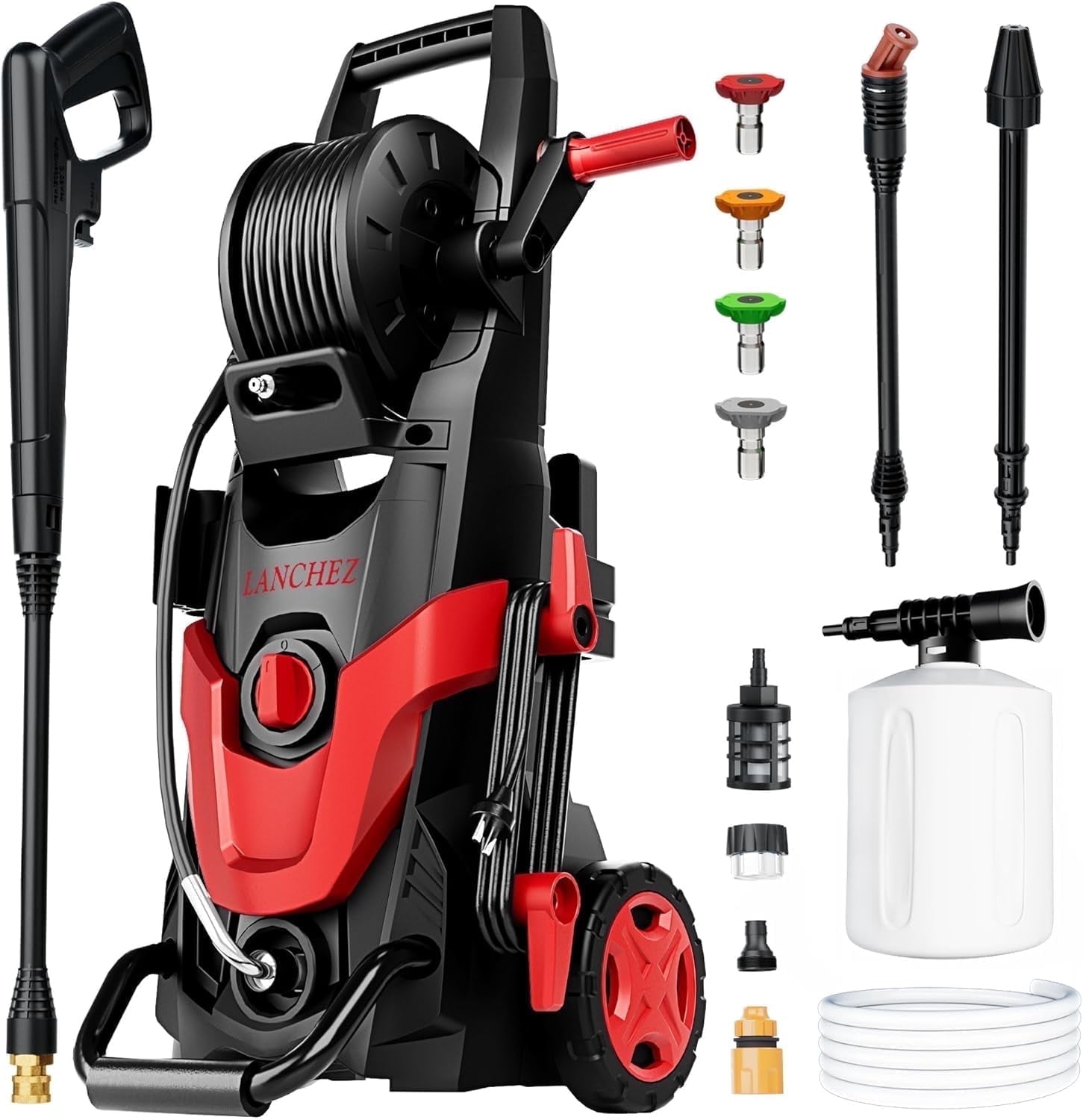 4500 PSI at 3.2 GPM Electric Pressure Washer, 7 Nozzles, Turbo and 360 Degree Nozzle, Foam Cannon