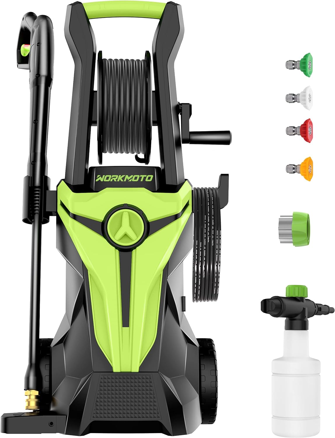 Electric Pressure Washer With Hose Reel, Power Washer With Foam Cannon, 4 Quick Connect Nozzles