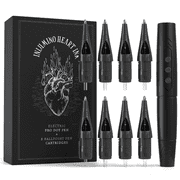 Inlumino Heart Ink Tattoo Practice Pen   Wireless Rotary Dot Pen Machine with 8 Black Ballpoint Cartridges   Tattoo Training Tool