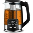 thumbnail image 1 of Electric Glass Kettle – 1.7L Programmable Tea & Coffee Brewer with Digital Touch Display, 6 Presets, Removable Stainless Steel Infuser, Cordless 360° Swivel Base, Black, 1 of 5
