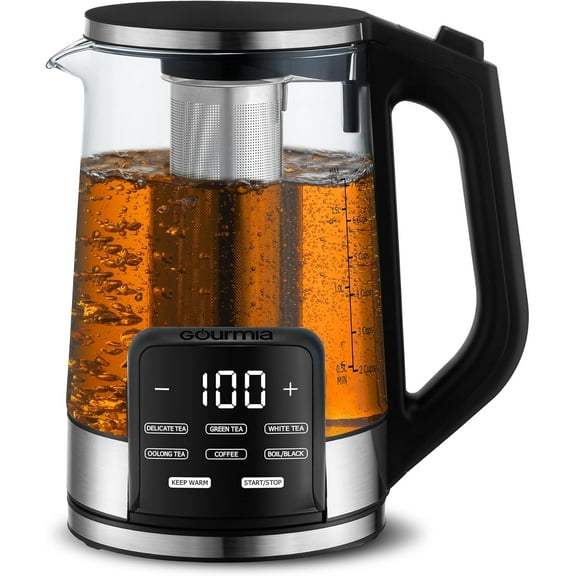 Electric Programmable Glass Kettle  1.7L Temperature Control Tea & Coffee with Digital Touch Display, 6 Presets, Keep Warm, Removable Stainless Steel Infuser, 360 Swivel Base Black