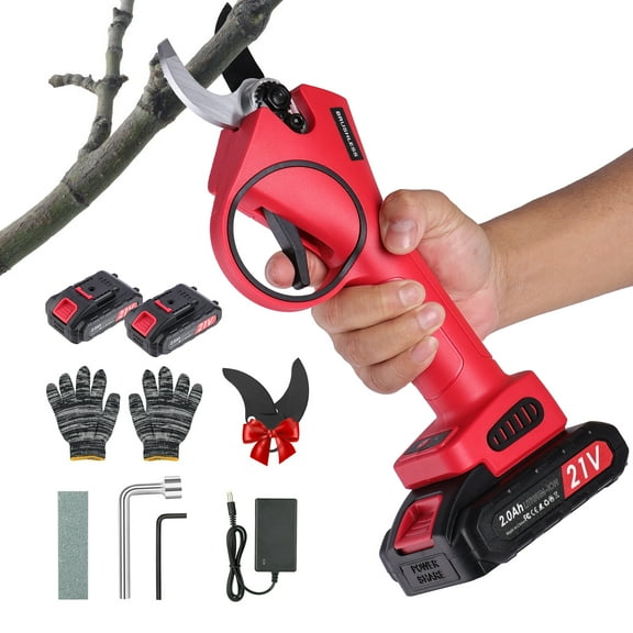 Electric Pruning Shears, 1.2" Cutting Diameter Cordless Electric Power Pruner with 2 Rechargeable 2 Ah Lithium Battery, Tree Trimmer for Garden Tree Pruner Branch, Red