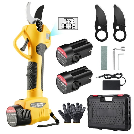 Electric Pruning Shears, 1.4" Cutting Diameter Cordless Electric Power Pruner with LCD Display & 2 Rechargeable 2 Ah Lithium Battery, Tree Trimmer for Garden Tree Pruner Branch, Yellow