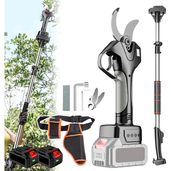 Electric Pruning Shears, 60mm Garden Secateur,Cordless Pruner Branch Scissors with 2.1m Telescopic Pole,2PCS 4.5ah Battery Powered - Working Hours:10-12 H,For Hedge/Bush/Orchard